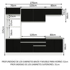 Cocina Integral 270 cm Con Mueble para Horno Blanco/Negro Glamy Madesa