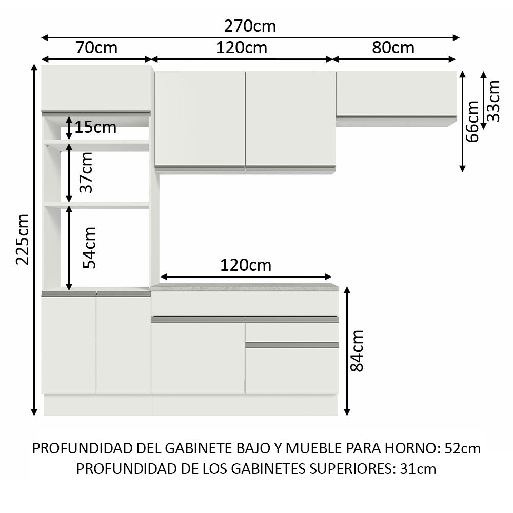 Cocina Integral 270cm Blanco Glamy 14