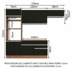 Cocina Integral 270 cm Con Mueble para Horno Marrón/Negro Glamy Madesa