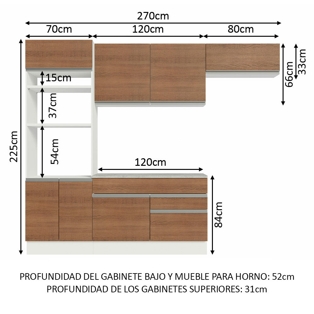 Cocina Integral 270cm Blanco/Marrón Glamy 14