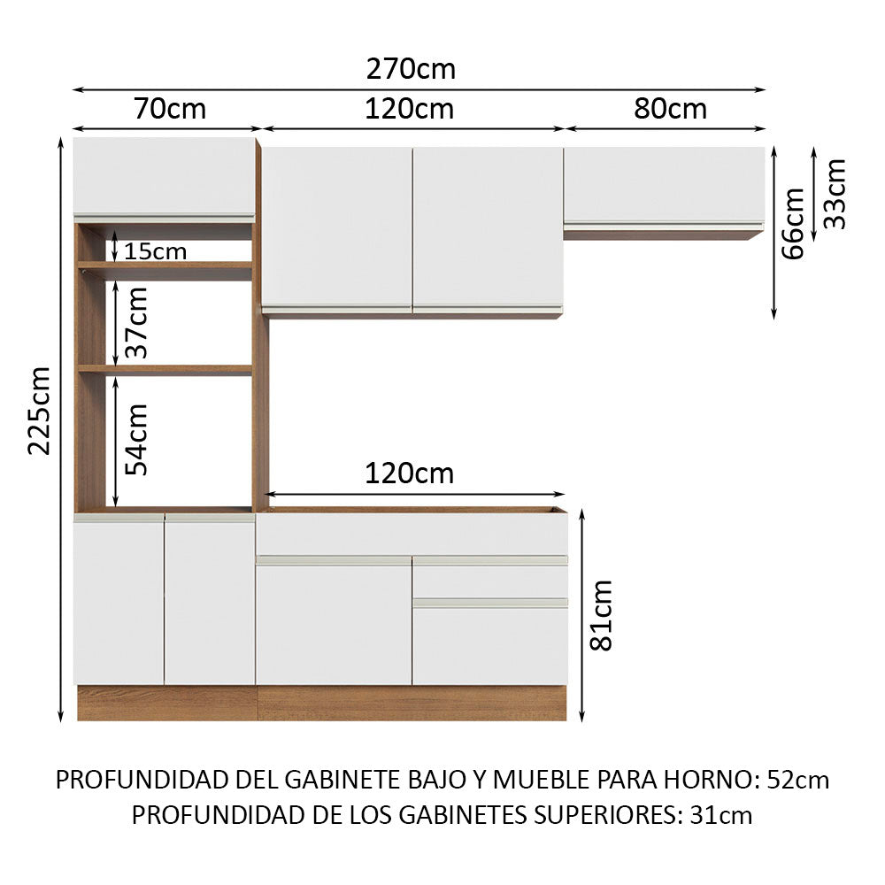 Cocina Integral 270cm Marrón/Blanco Glamy 15