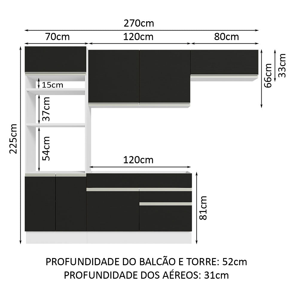 Cocina Integral 270cm Blanco/Negro Glamy 15