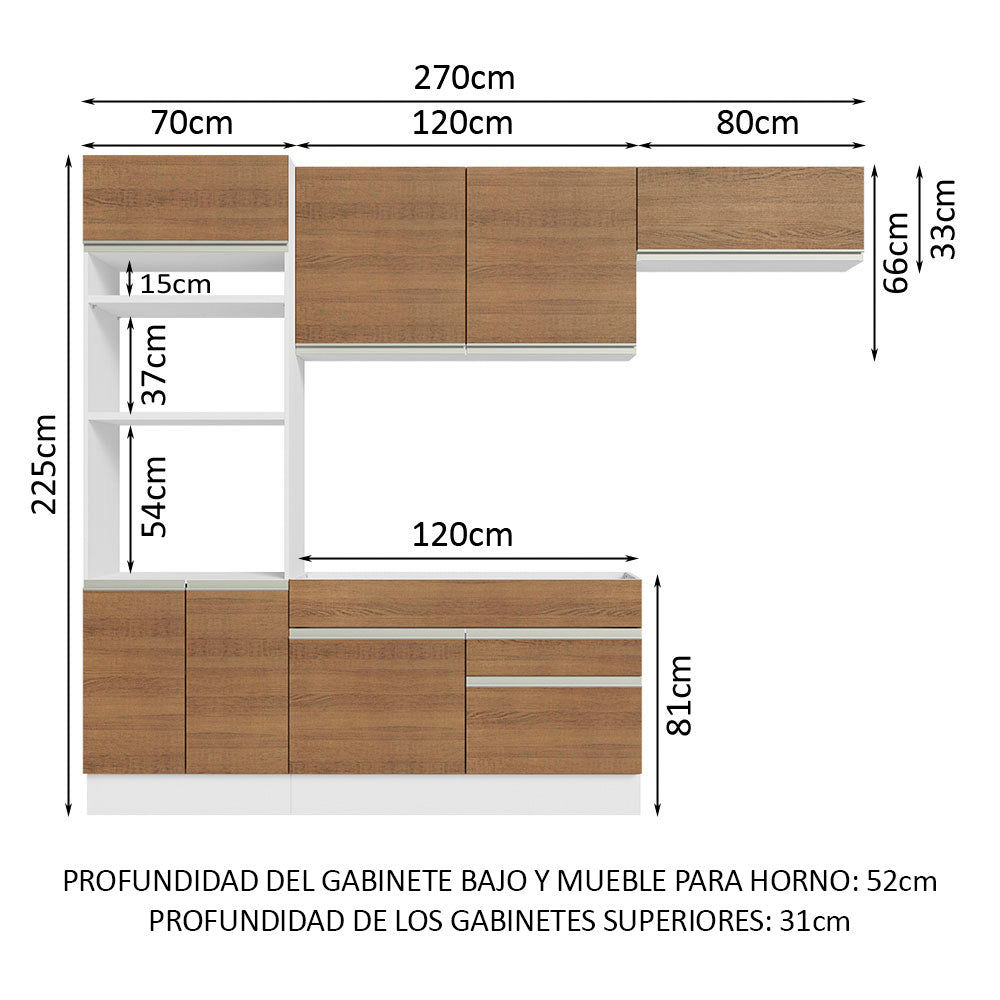 Cocina Integral 270cm Blanco/Marrón Glamy 15