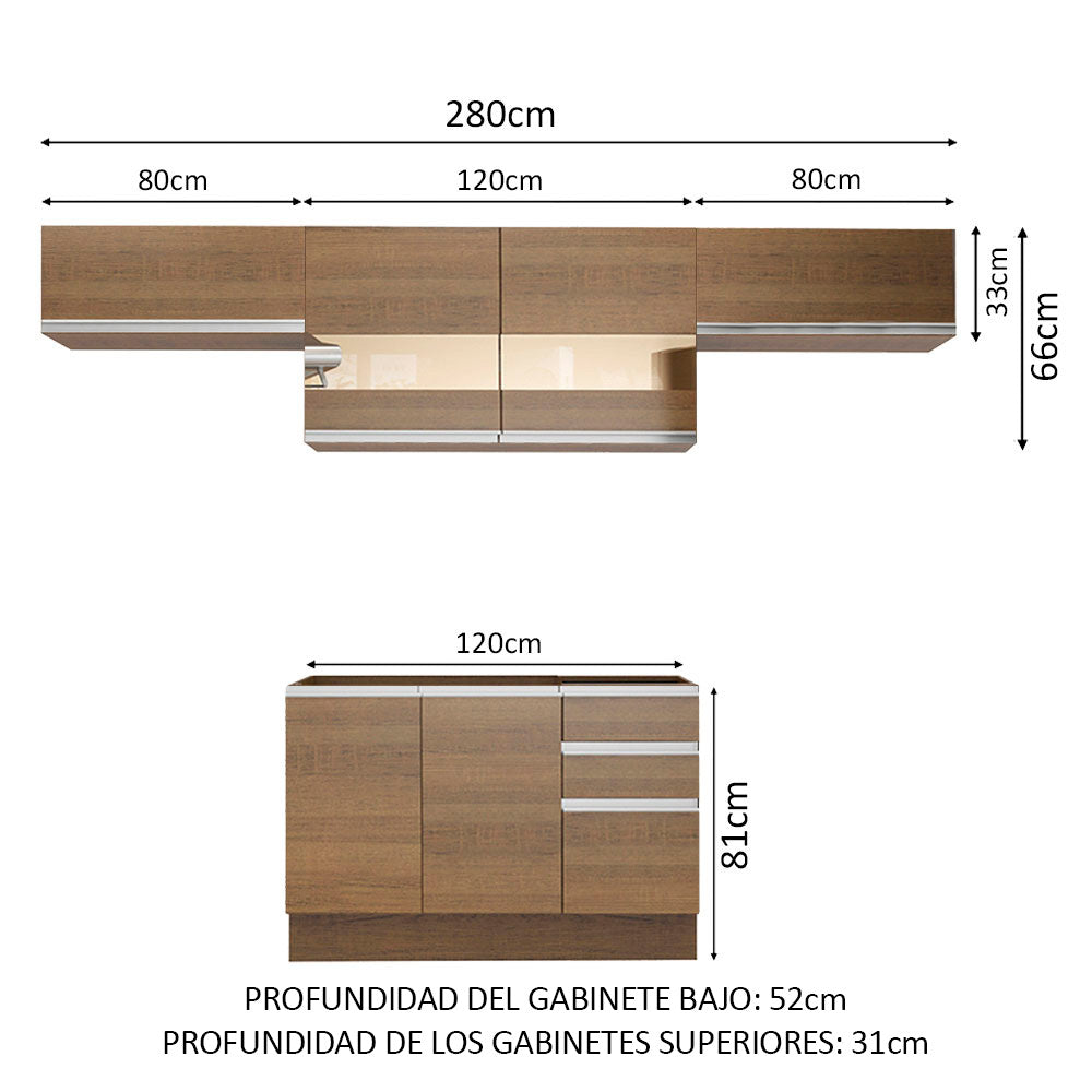Cocina Integral 280cm Marrón Glamy 01
