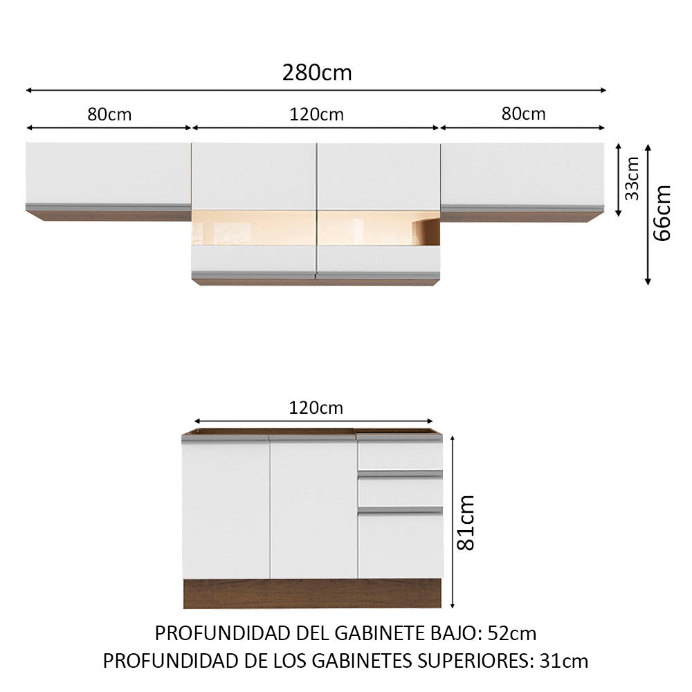 Cocina Integral 280cm Marrón/Blanco Glamy 01