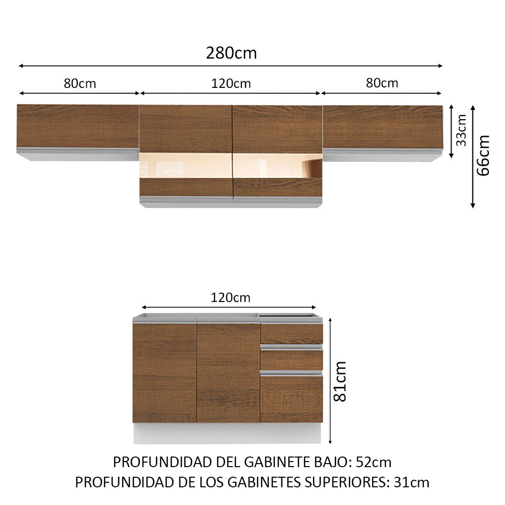 Cocina Integral 280 cm Blanco/Marrón Glamy Madesa