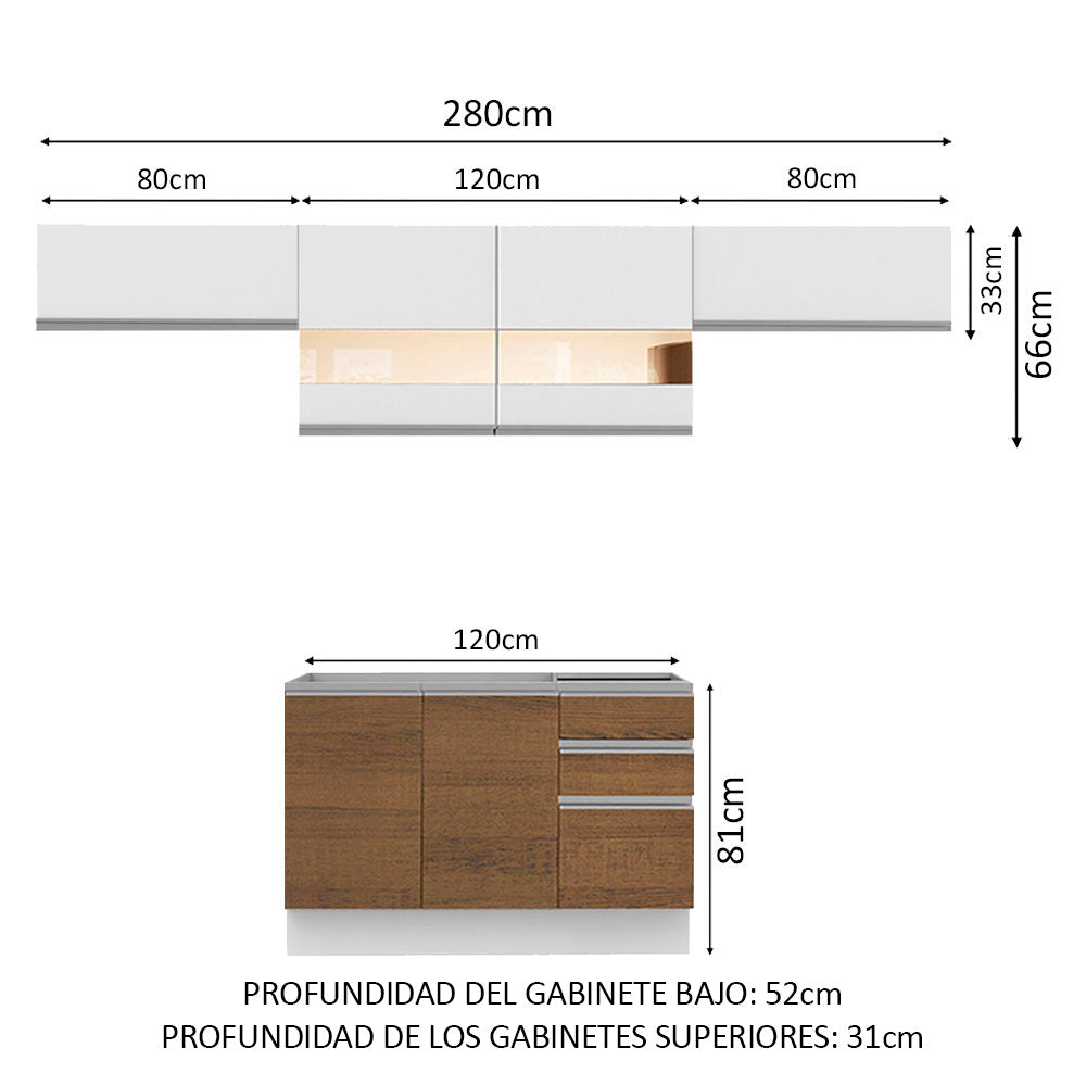Cocina Integral 280 cm Blanco Glamy Madesa