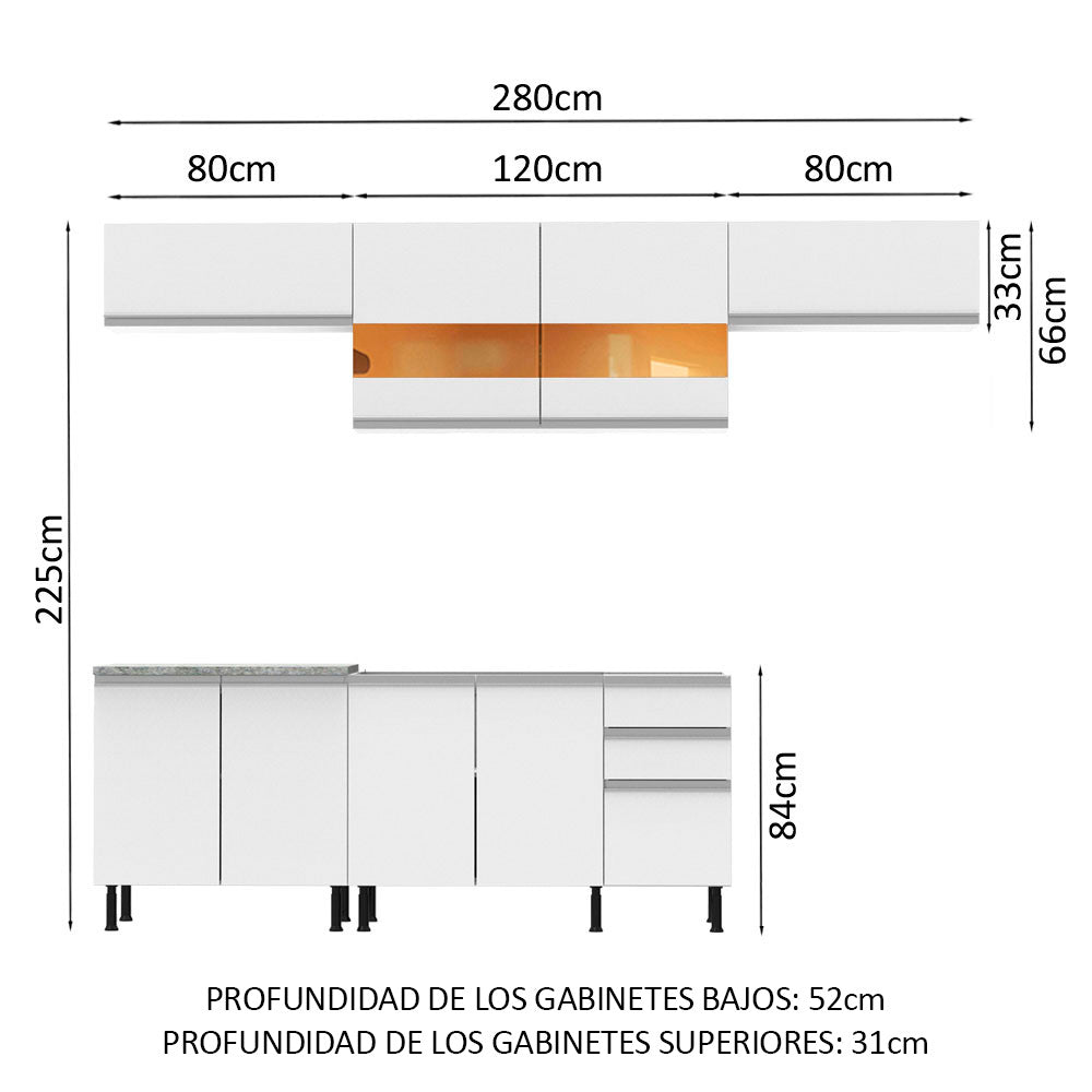Cocina Integral 280cm Blanco Glamy 02SR