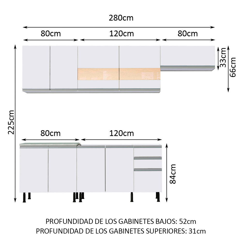 Cocina Integral 280cm Blanco Glamy 03SR