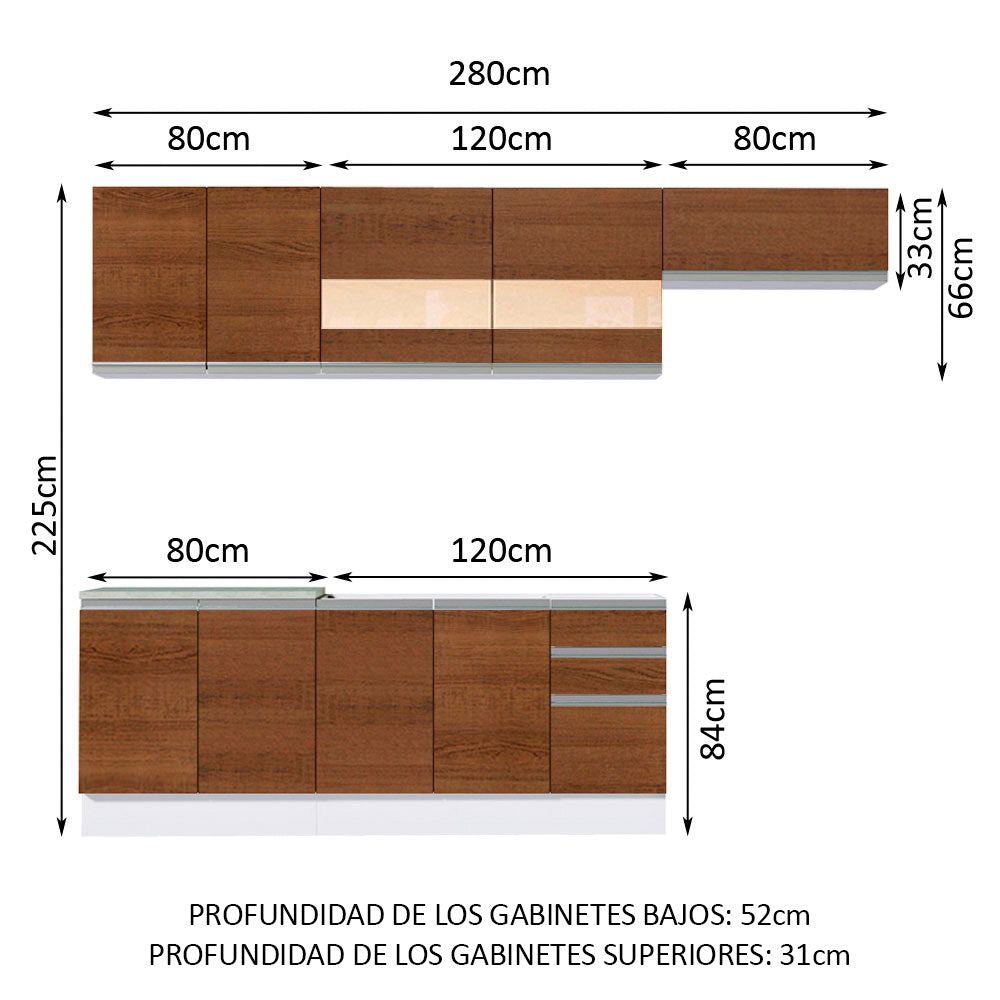 Cocina Integral 280cm Blanco/Marrón Glamy 03