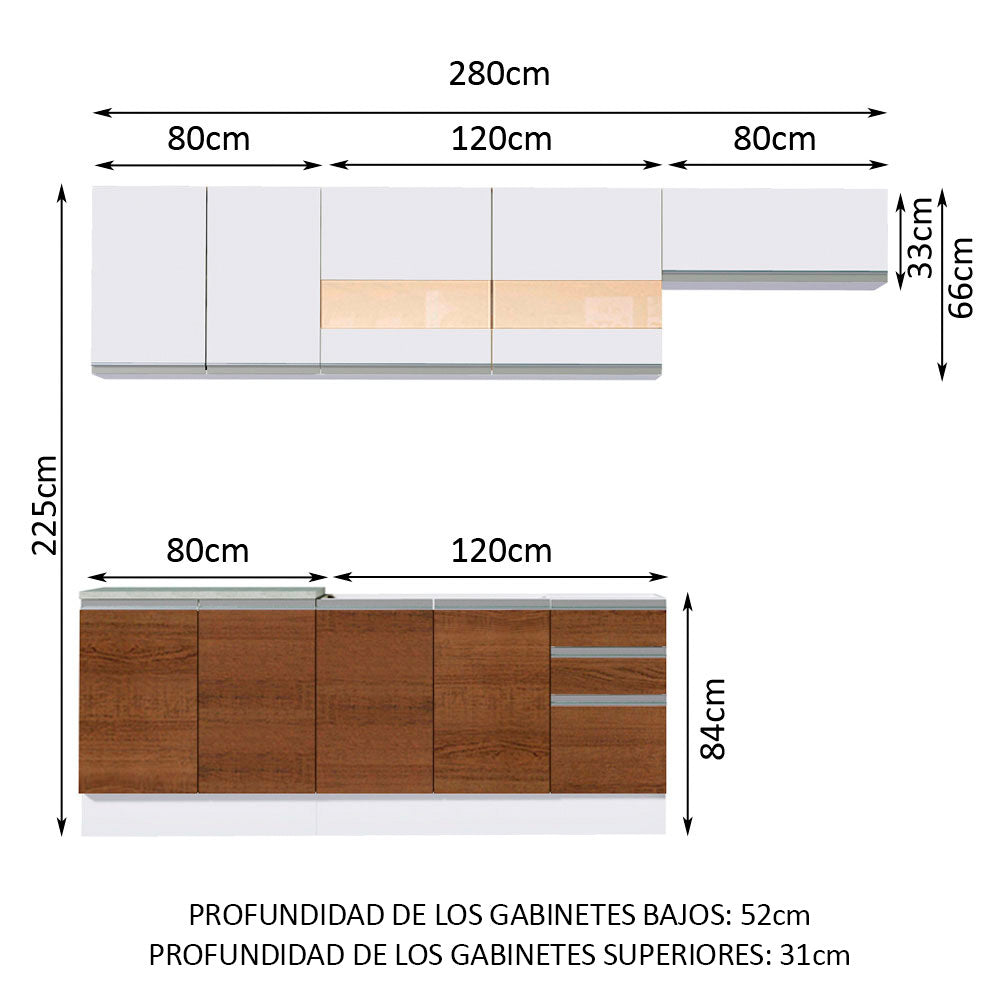 Cocina Integral 280cm Blanco/Marrón/Blanco Glamy 03