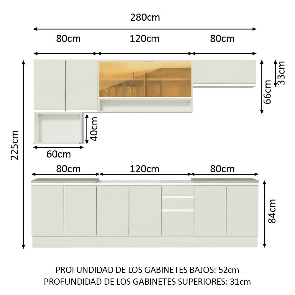 Cocina Integral 280cm Blanco Glamy 04