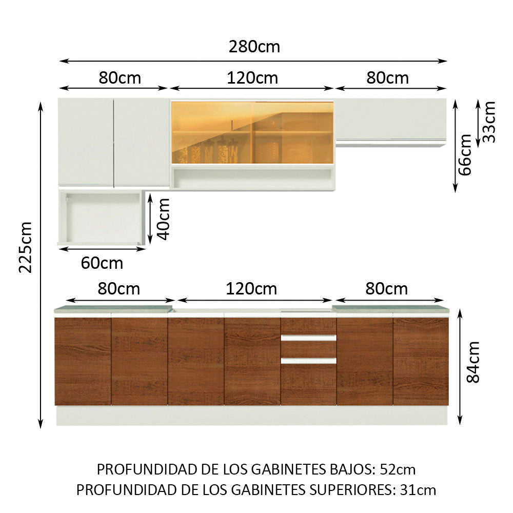 Cocina Integral 280cm Blanco/Marrón/Blanco Glamy 04