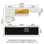 Cocina Integral 280 cm Blanco/Negro Glamy Madesa