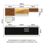 Cocina Integral 280 cm Blanco/Negro/Marrón Glamy Madesa