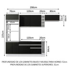 Cocina Integral 290 cm Con Mueble para Horno Blanco/Negro Glamy Madesa