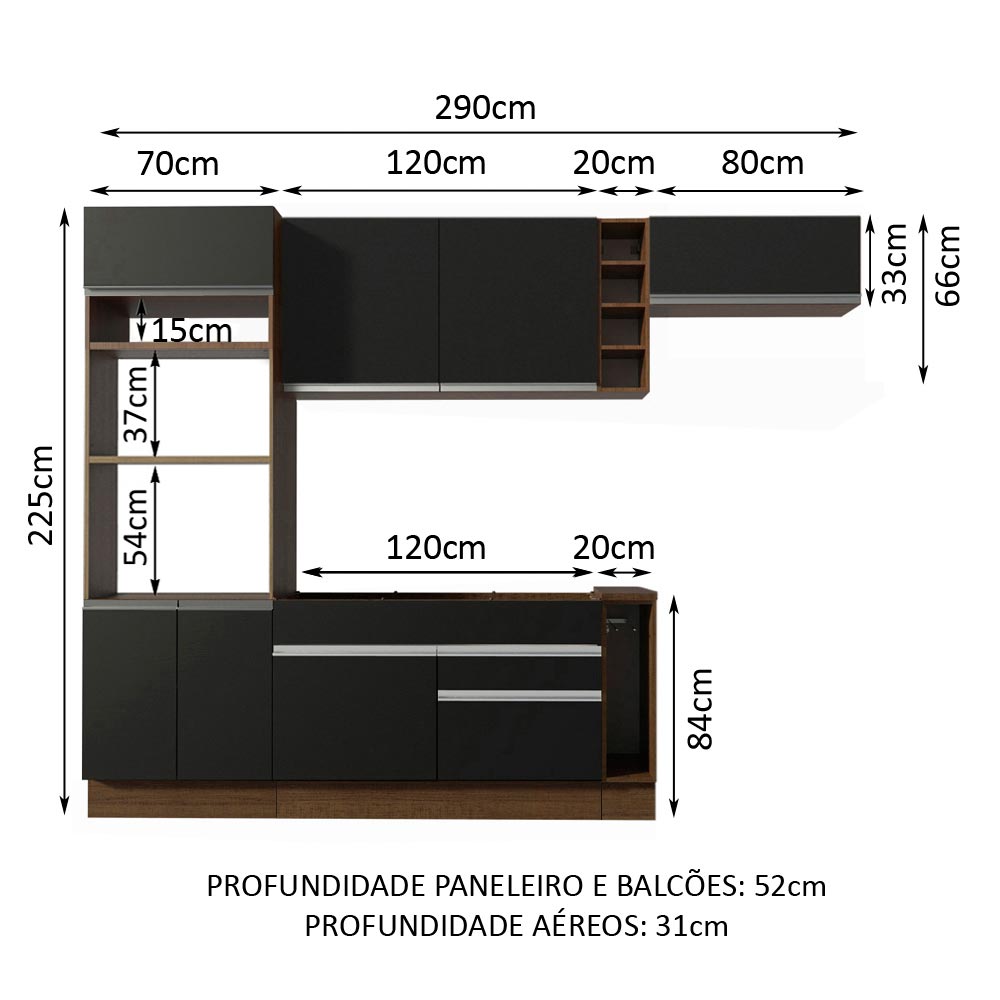 Cocina Integral 290cm Marrón/Negro Safira 04