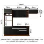 Cocina Integral 290 x 52 cm 7 Puertas 2 Cajones Con Mueble para Horno Marrón/Negro Glamy Madesa 04