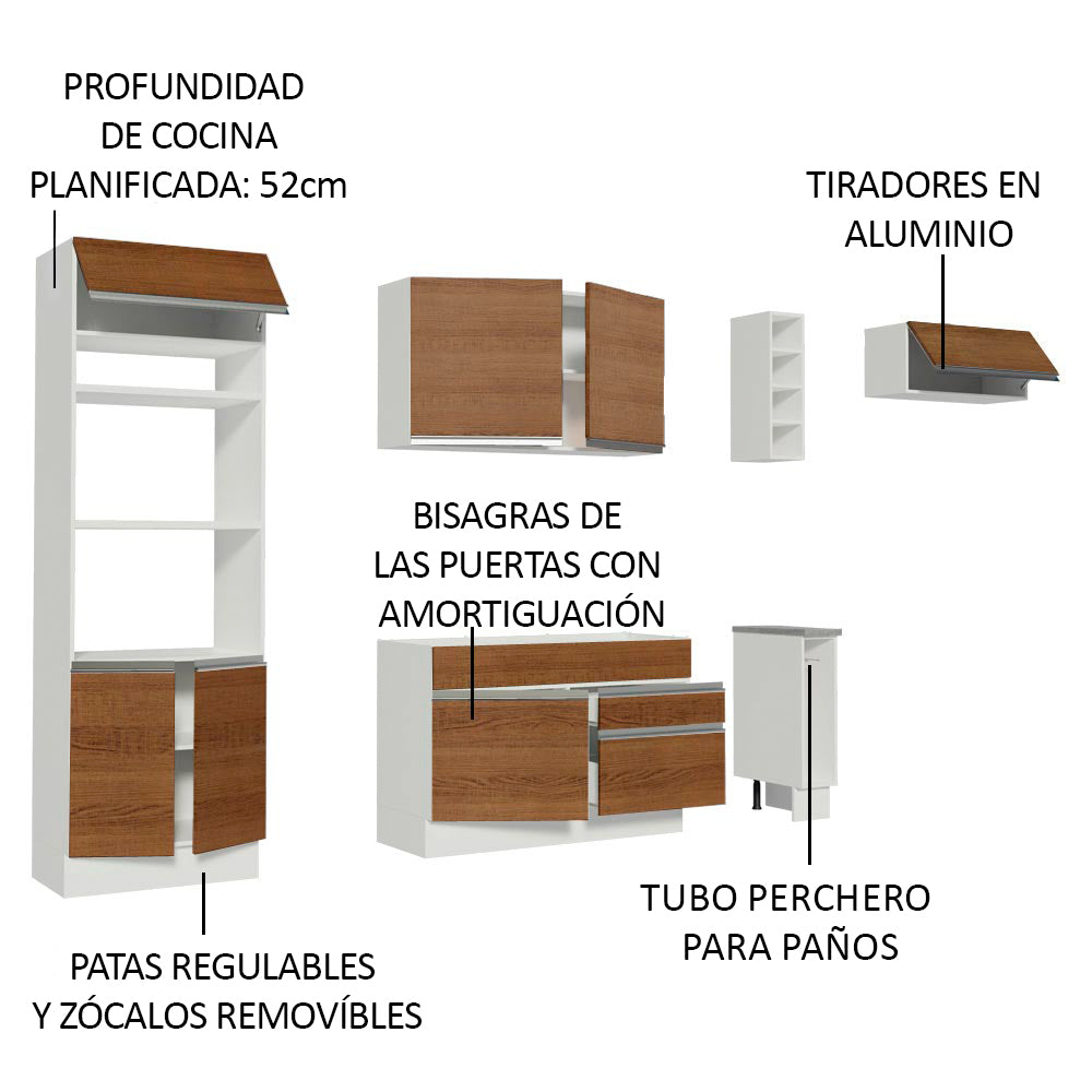 Cocina Integral 290 x 52 cm 7 Puertas 2 Cajones Con Mueble para Horno Blanco/Marrón Glamy Madesa 14