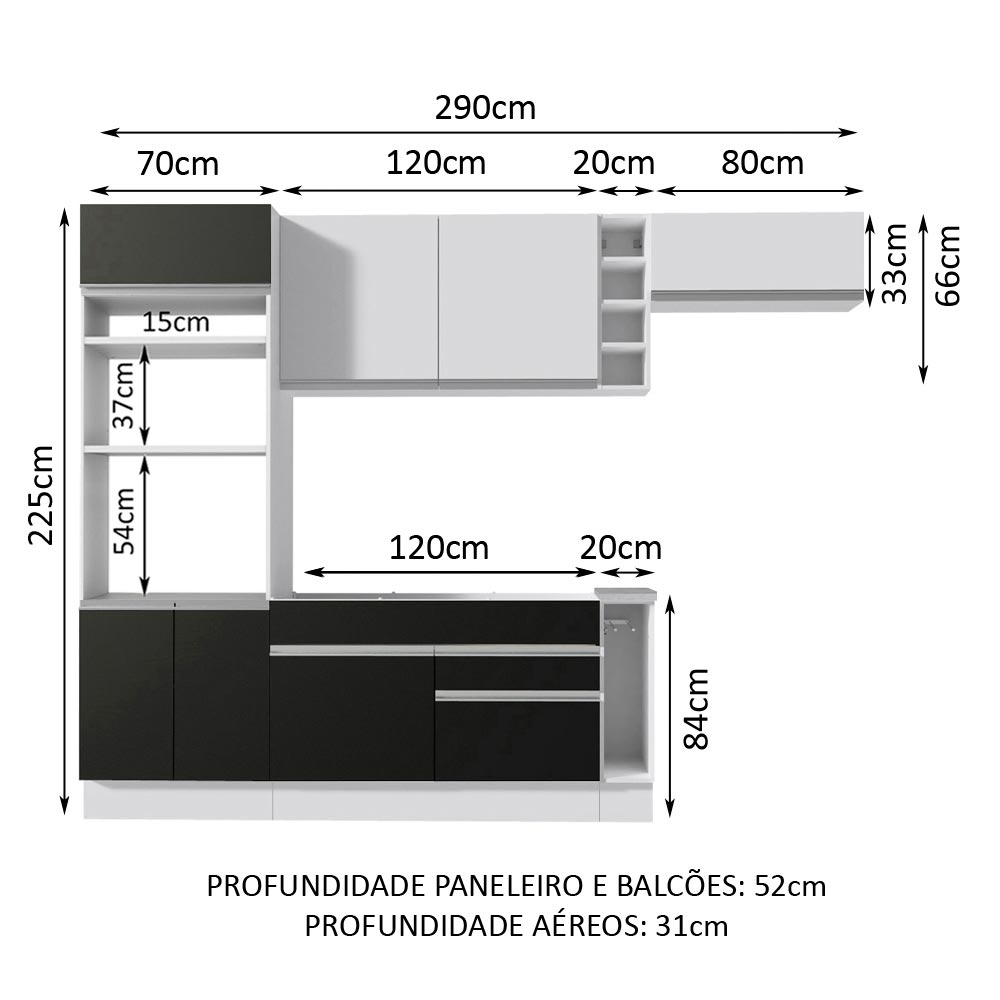 Cocina Integral 290cm Blanco/Negro/Blanco Glamy 04