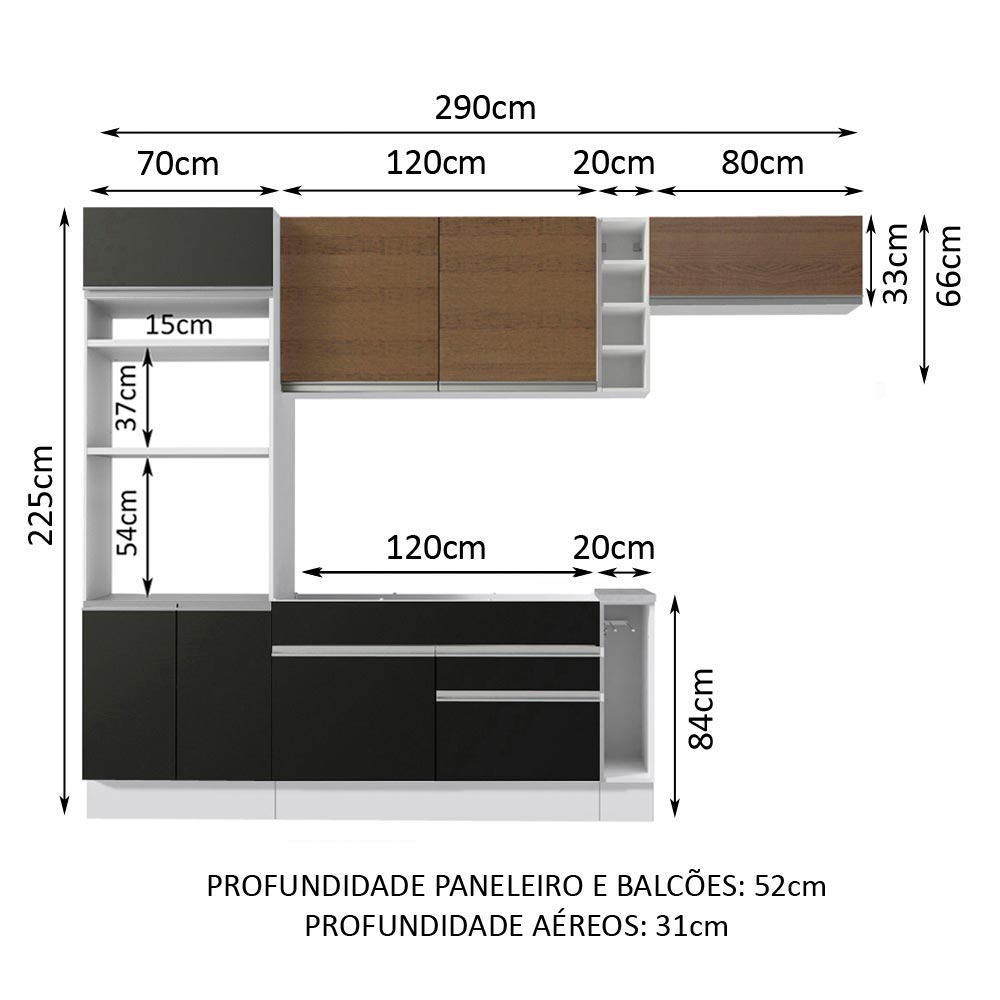 Cocina Integral 290cm Blanco/Negro/Marrón Glamy 04