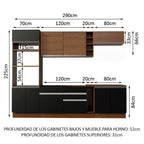 Cocina Integral 290 x 52 cm 9 Puertas 2 Cajones Con Mueble para Horno Marrón/Negro Glamy Madesa 07
