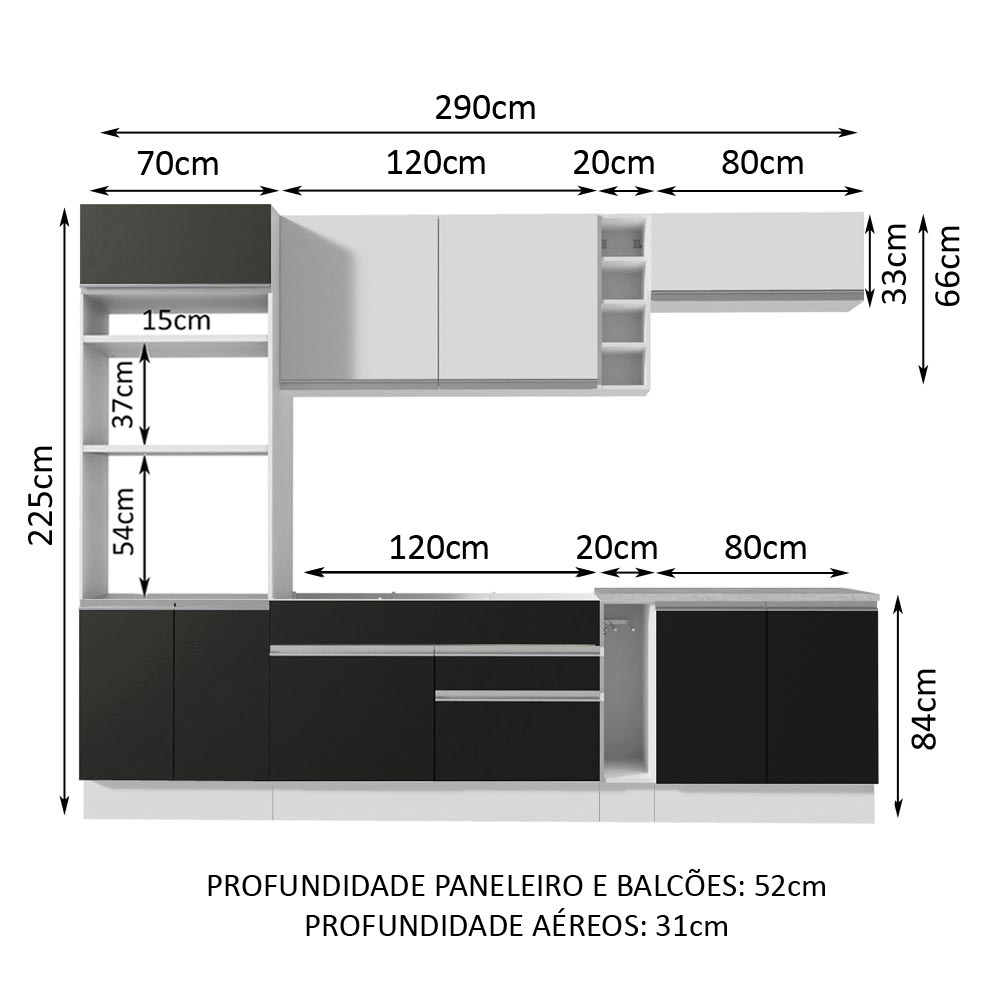 Cocina Integral 290cm Blanco/Negro/Blanco Glamy 07