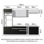 Cocina Integral 290 cm Con Mueble para Horno Blanco/Negro Glamy Madesa