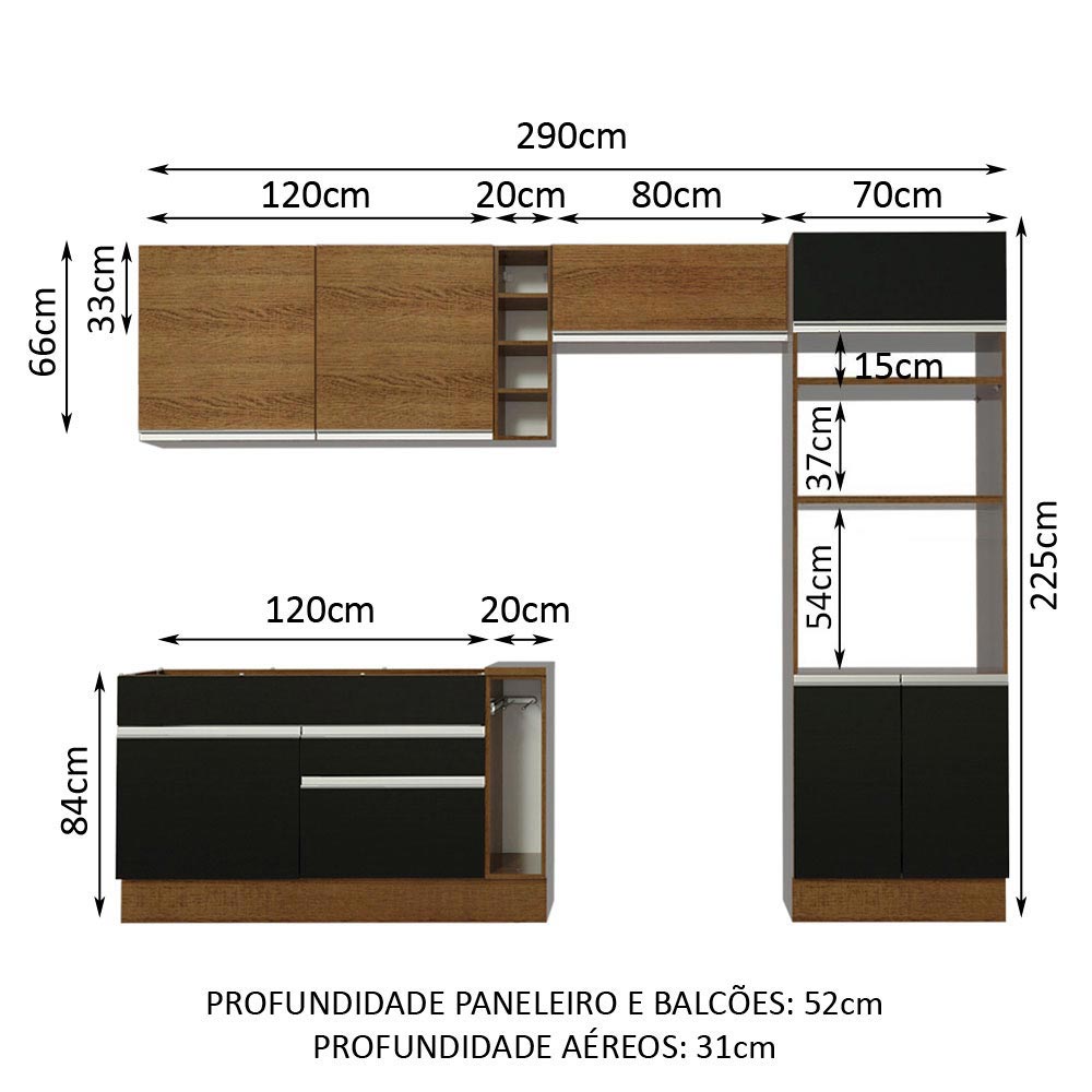 Cocina Integral 290cm Marrón/Negro/Marrón Glamy 10