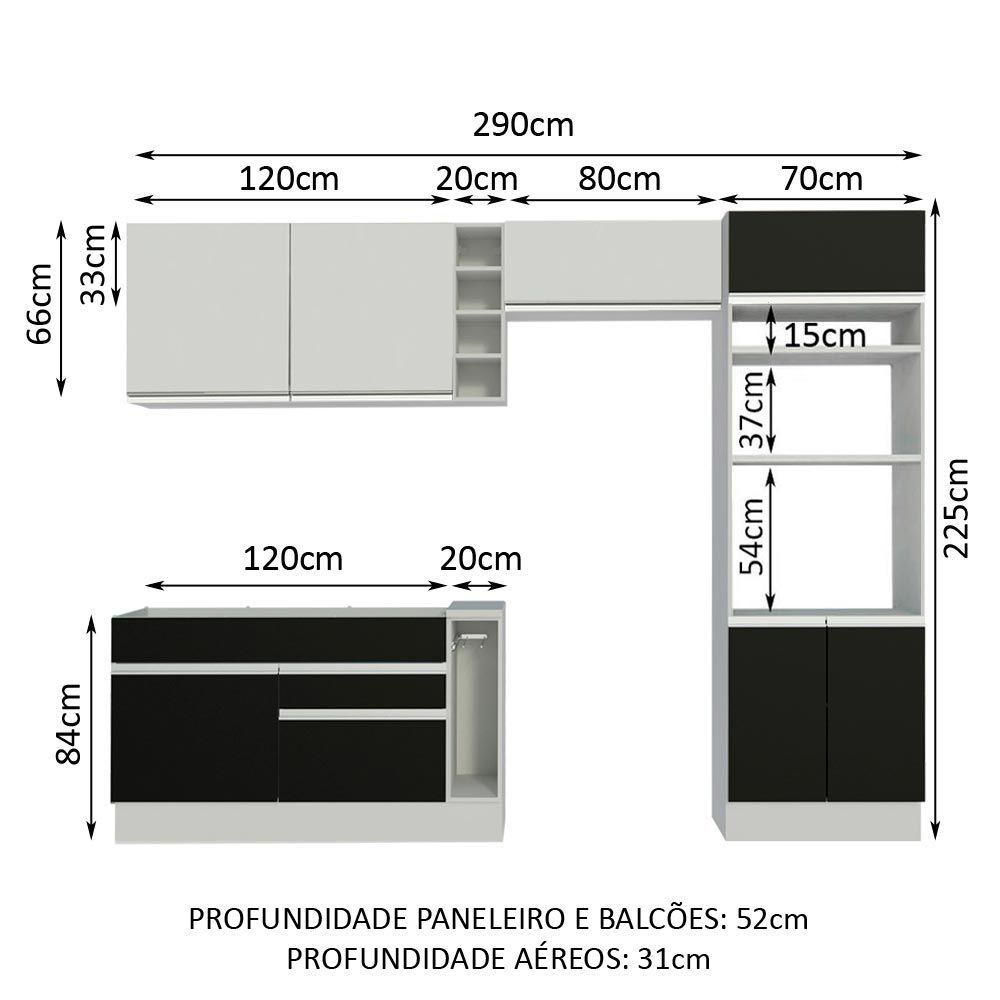 Cocina Integral 290cm Blanco/Negro/Blanco Glamy 10