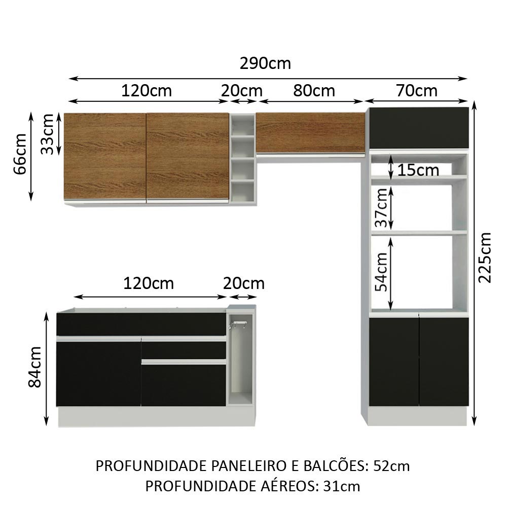 Cocina Integral 290cm Blanco/Negro/Marrón Glamy 10