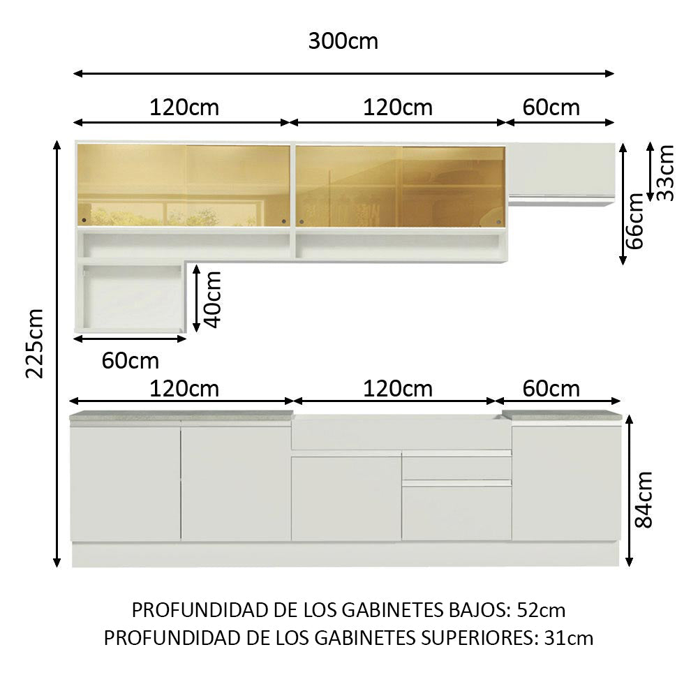 Cocina Integral 300cm Blanco Glamy 01