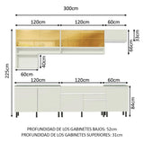 Cocina Integral 300cm Blanco Glamy 01SR