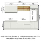 Cocina Integral 310 cm Con Mueble para Horno Blanco Glamy Madesa