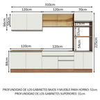 Cocina Integral 310 cm Con Mueble para Horno Marrón/Blanco Glamy Madesa