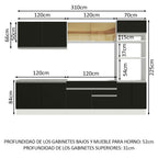 Cocina Integral 310 cm Con Mueble para Horno Blanco/Negro Glamy Madesa