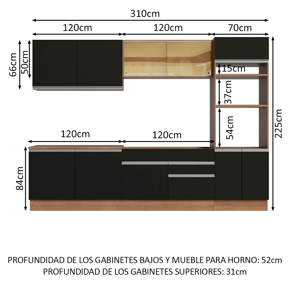 Cocina Integral 310 cm Con Mueble para Horno Marrón/Negro Glamy Madesa