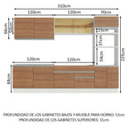 Cocina Integral 310 cm Con Mueble para Horno Blanco/Marrón Glamy Madesa