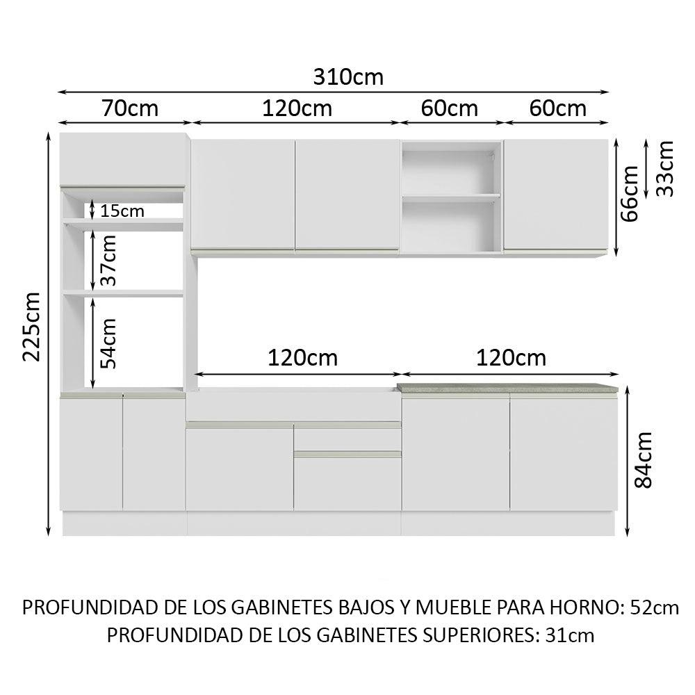 Cocina Integral 310 cm Con Mueble para Horno Blanco Glamy Madesa