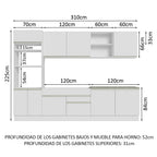 Cocina Integral 310 cm Con Mueble para Horno Blanco Glamy Madesa