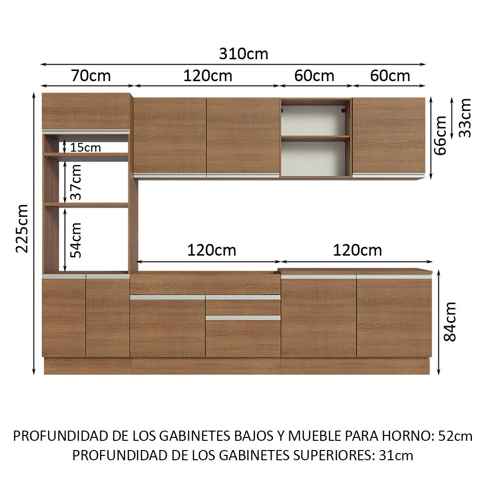 Cocina Integral 310 cm Con Mueble para Horno Marrón Glamy Madesa