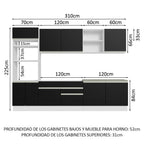 Cocina Integral 310 cm Con Mueble para Horno Blanco/Negro Glamy Madesa