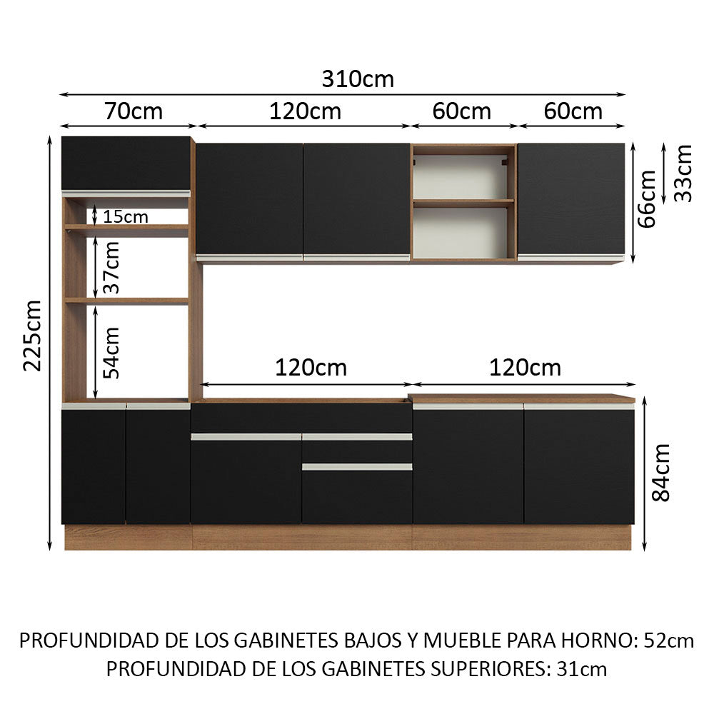 Cocina Integral 310 cm Con Mueble para Horno Marrón/Negro Madesa