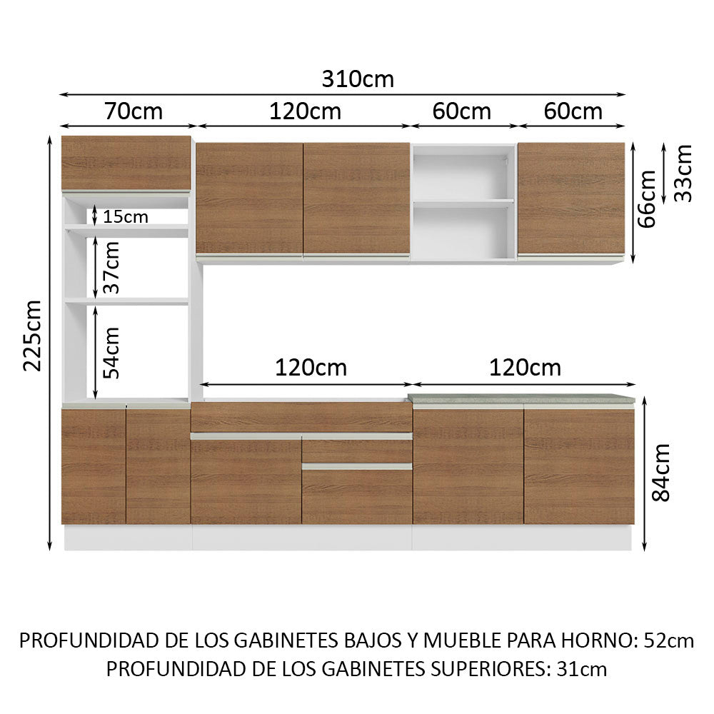 Cocina Integral 310 cm Con Mueble para Horno Blanco/Marrón Glamy Madesa