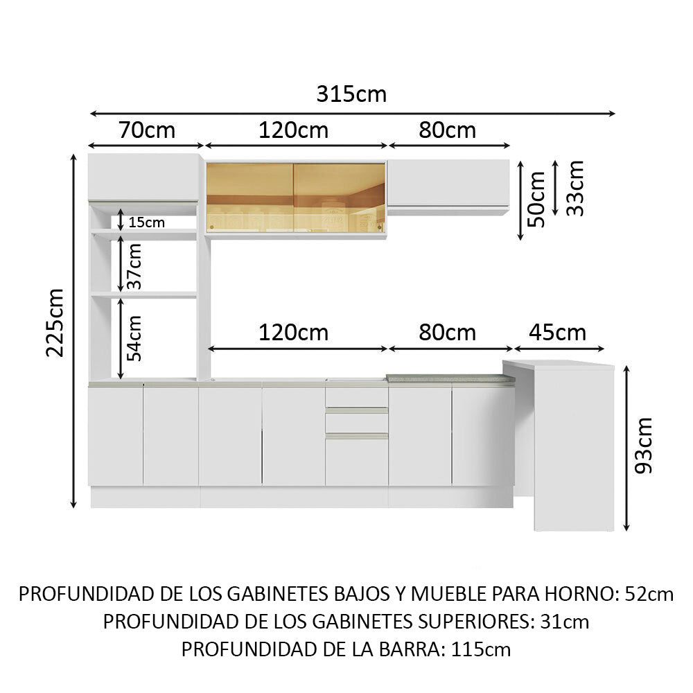 Cocina Integral 315 cm Blanco Glamy 01
