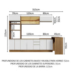 Kit Cocina Integral 315 cm y Barra de Cocina Marrón/Blanco Glamy Madesa