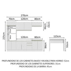 Kit Cocina Integral 385 cm Con Mueble para Horno y Barra de Cocina Blanco Glamy Madesa