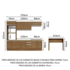 Kit Cocina Integral 385 cm y Barra de Cocina Marrón Glamy Madesa