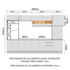 Cocina Integral 330 cm Con Mueble para Horno Blanco Glamy Madesa