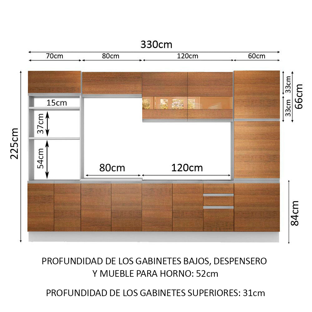 Cocina Integral 330 cm Con Mueble para Horno Blanco/Marrón Glamy Madesa